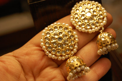 KUNDAN JHUMKIS WITH PEARLS