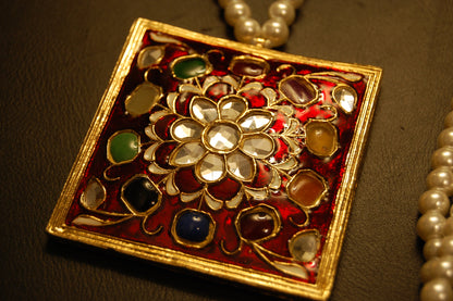 GORGEOUS MALA IN RED MEENA & MULTI STONES