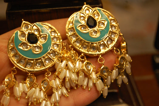 FEROZY MEENA & BLUE STONE EARRINGS WITH PEARLS