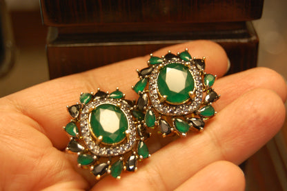 BLUE & GREEN FLORAL EARRINGS
