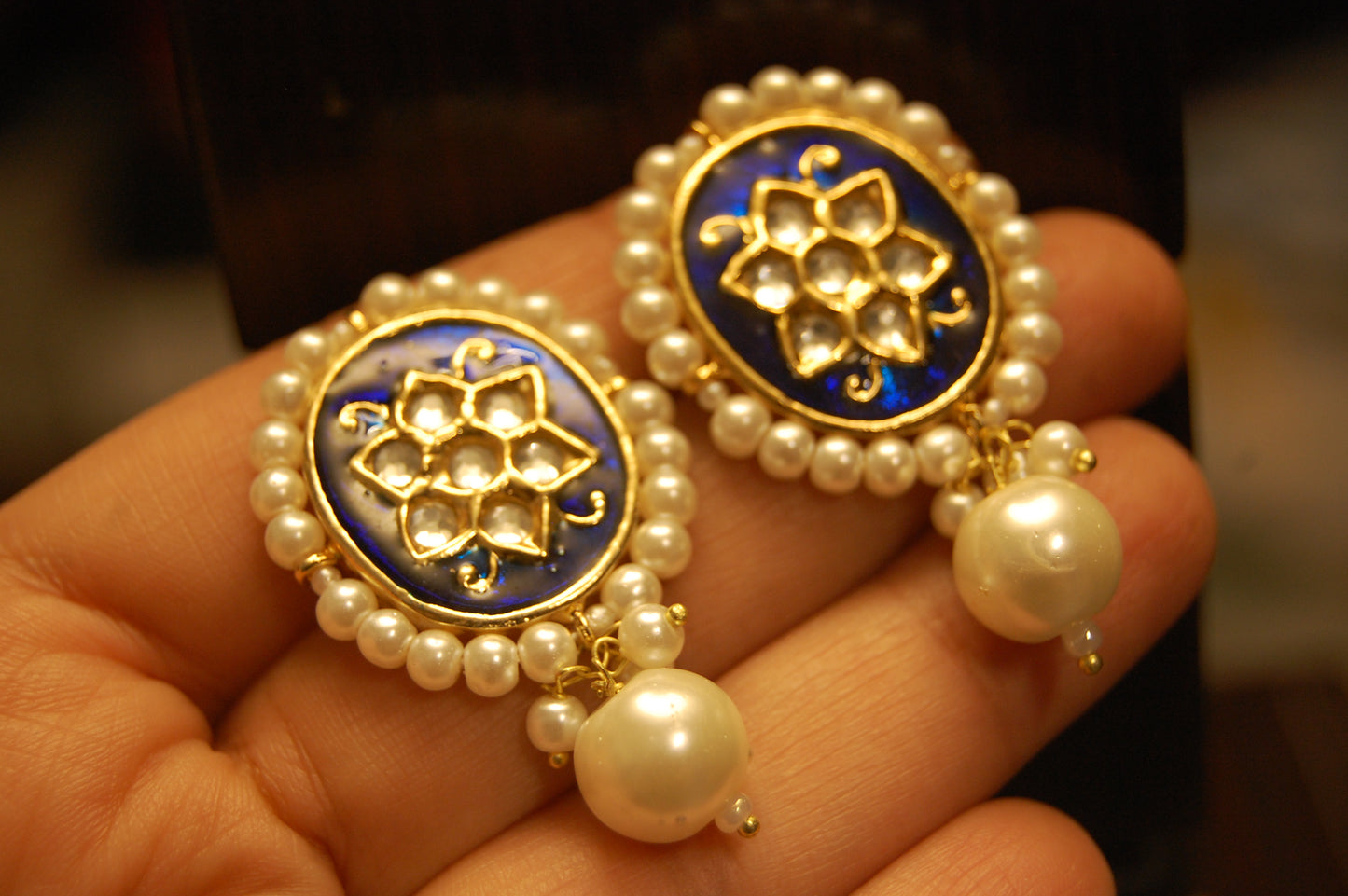 BLUE MEENA & KUNDAN EARRINGS
