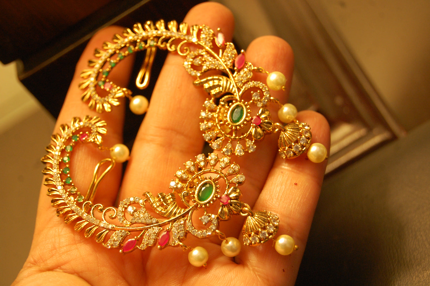 SOUTH INDIAN EARRINGS IN RED & GREEN