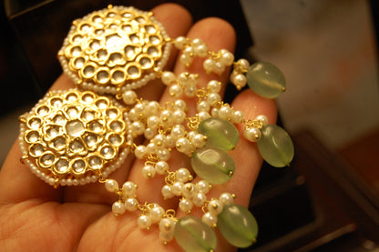 ELEGANT KUNDAN EARRINGS WITH JADE & PEARLS