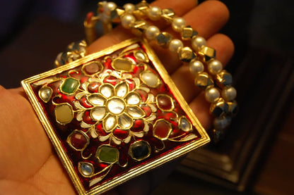 GORGEOUS MALA IN RED MEENA & MULTI STONES