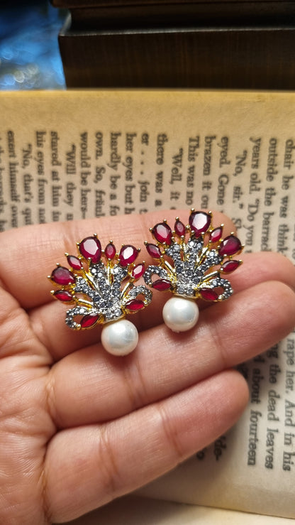 RED EARRINGS WITH PEARLS