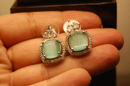 ELEGANT ZIRCON & JADE GREEN EARRINGS