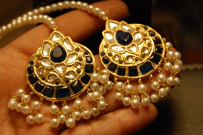 BLUE KUNDAN & PEARLS EARRINGS