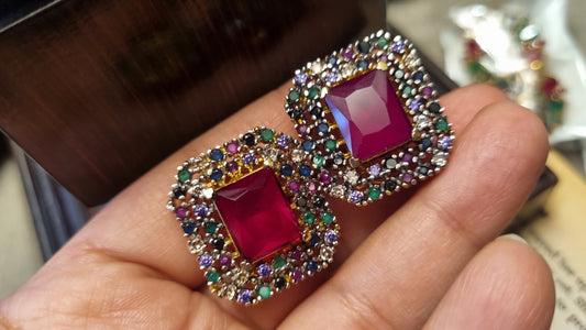 MULTI & RED SQUARE EARRINGS
