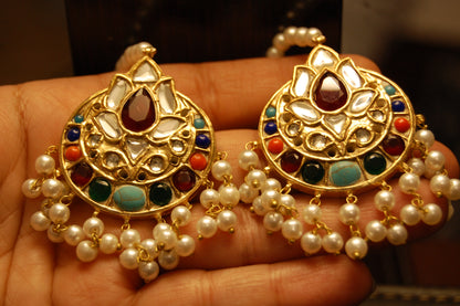 MULTI KUNDAN & PEARLS EARRINGS
