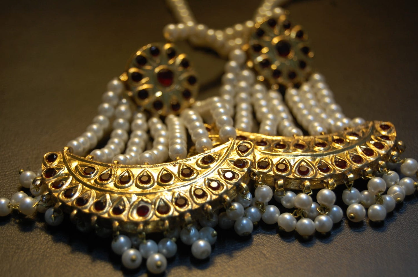 JHOOMAR STYLE EARRINGS IN PEARLS & RED