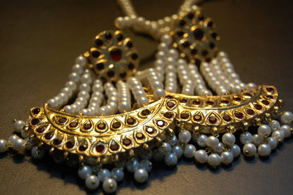 JHOOMAR STYLE EARRINGS IN PEARLS & RED