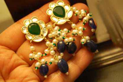 GREEN & BLUE KUNDAN EARRINGS