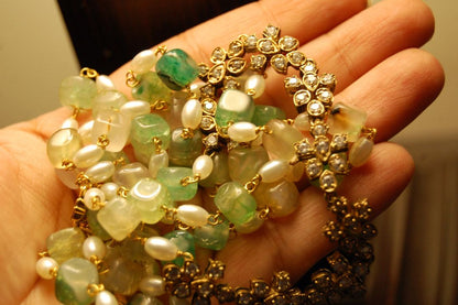 PEARL & JADE GREEN MALA WITH ZIRCON STRING