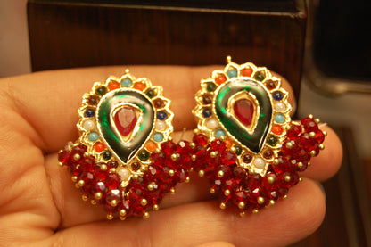 MULTI STONE EARRINGS WITH GREEN MEENA