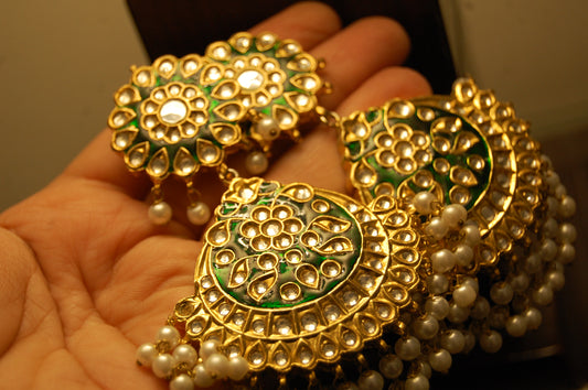 GREEN MEENA & KUNDAN EARRINGS
