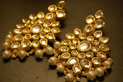 INDIAN POLKI KUNDAN EARRINGS WITH RED
