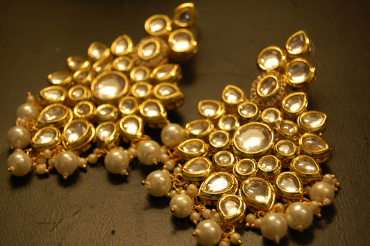 INDIAN POLKI KUNDAN EARRINGS WITH RED