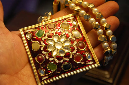 GORGEOUS MALA IN RED MEENA & MULTI STONES