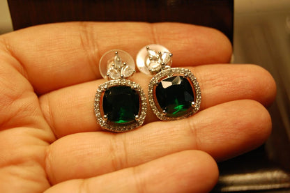 ELEGANT ZIRCON & EMERALD EARRINGS