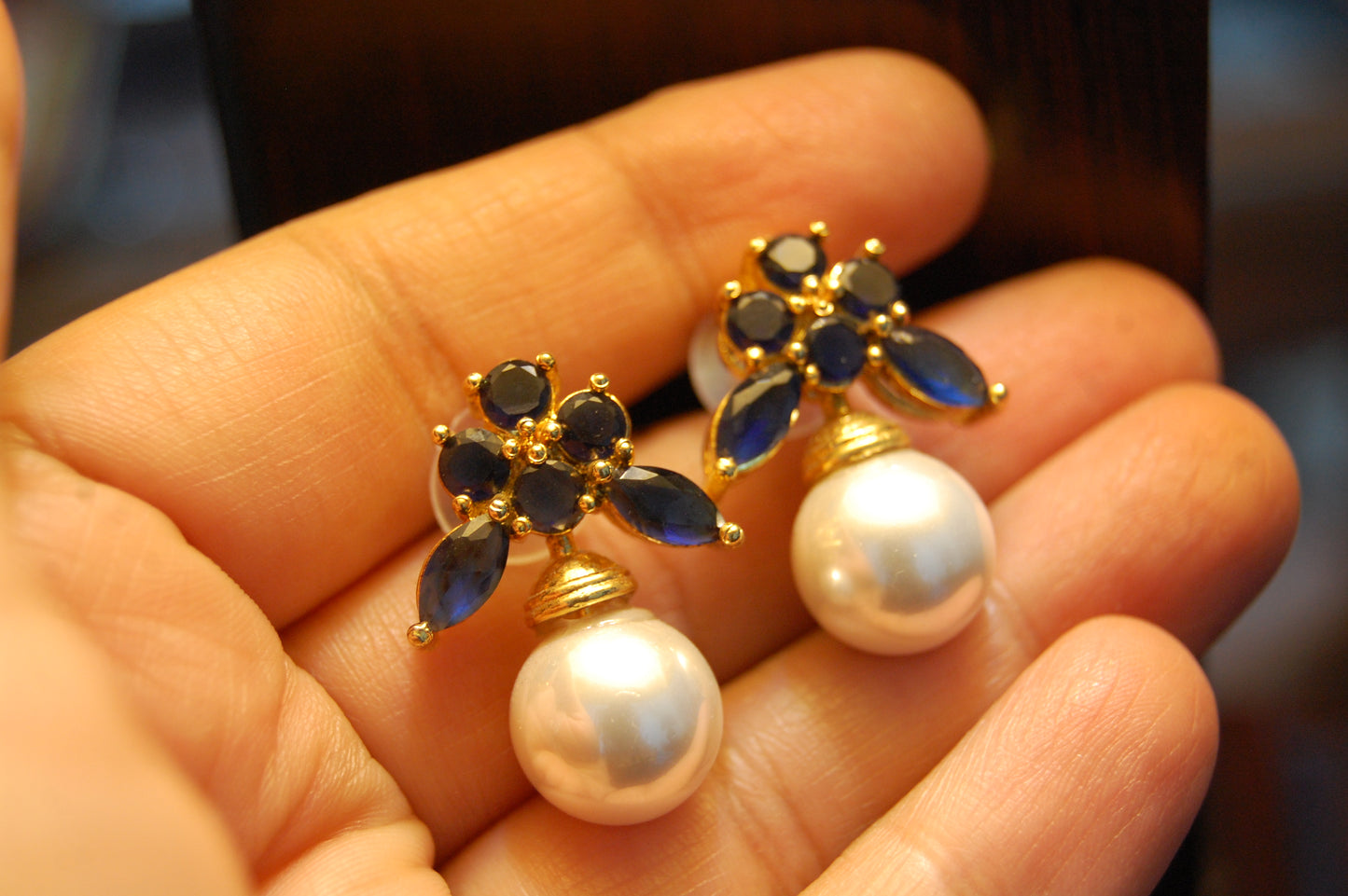 PEARL & BLUE EARRINGS