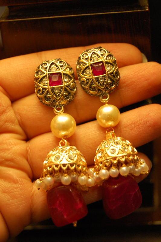 KUNDAN & RED JHUMKAS