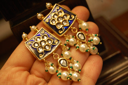 BLUE MEENA & KUNDAN EARRINGS