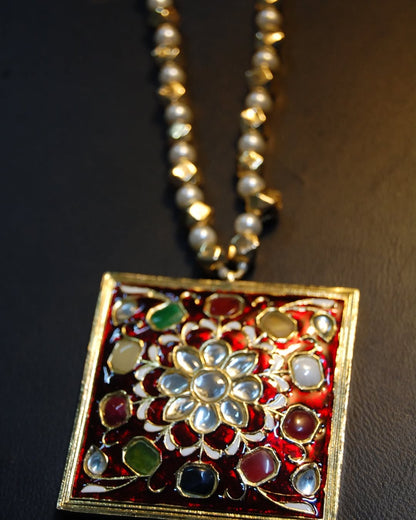 GORGEOUS MALA IN RED MEENA & MULTI STONES