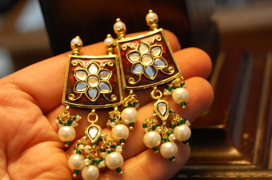 RED MEENA & KUNDAN EARRINGS