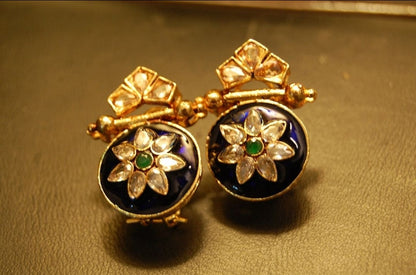 BLUE KUNDAN & MEENA EARRINGS