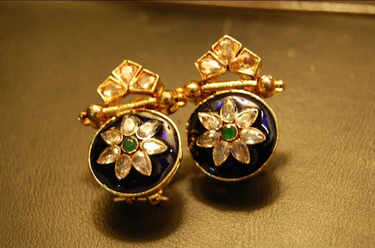 BLUE KUNDAN & MEENA EARRINGS