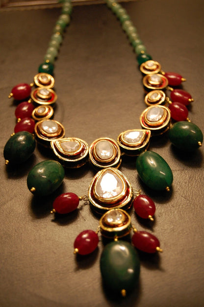 POLKI KUNDAN MALA IN RED & GREEN