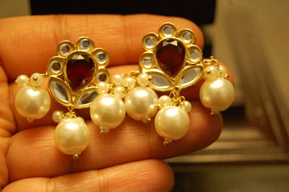 RED & PEARL KUNDAN EARRINGS