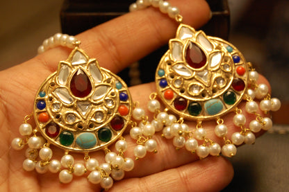 MULTI KUNDAN & PEARLS EARRINGS