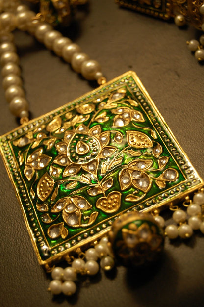 MALA & JHUMKA SET IN KUNDAN WITH GREEN MEENA