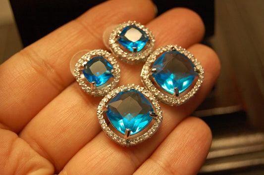 AMERICAN DIAMOND EARRINGS IN TURQUOISE FEROZY