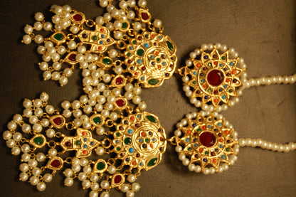 NAURATAN MULTI & PEARLS CHOKER SET