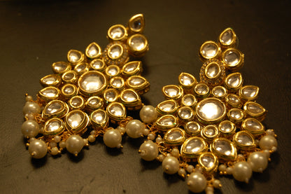 INDIAN POLKI KUNDAN EARRINGS WITH RED