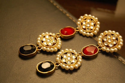 EARRING IN KUNDAN WITH RED & BLACK STONES