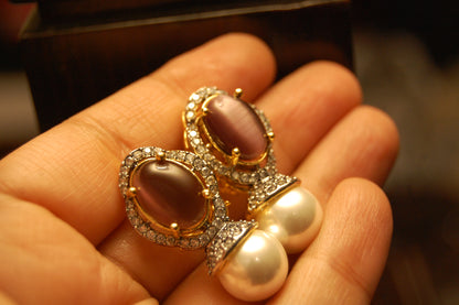 PURPLE EARRINGS IN ZIRCON & PEARLS