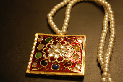 GORGEOUS MALA IN RED MEENA & MULTI STONES