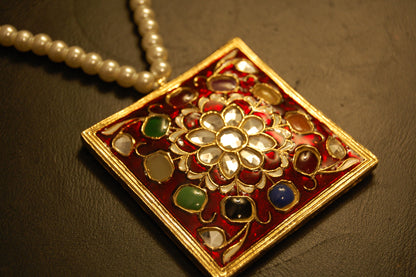 GORGEOUS MALA IN RED MEENA & MULTI STONES