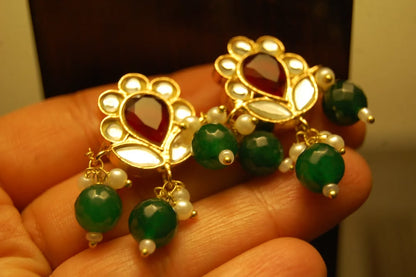 RED & GREEN KUNDAN EARRINGS