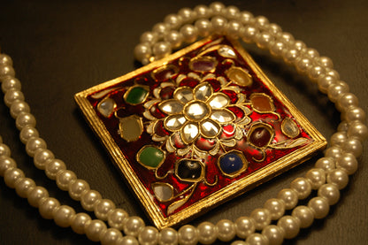 GORGEOUS MALA IN RED MEENA & MULTI STONES