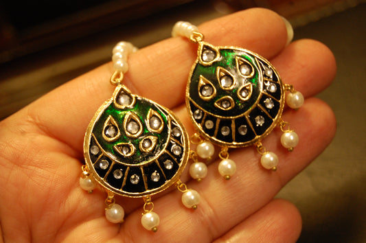 GREEN MEENA & KUNDAN EARRINGS