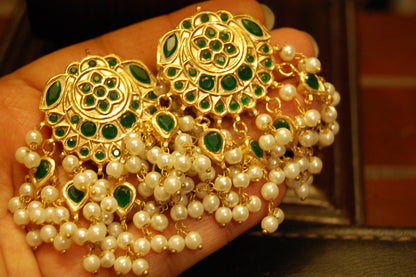 GREEN KUNDAN EARRINGS