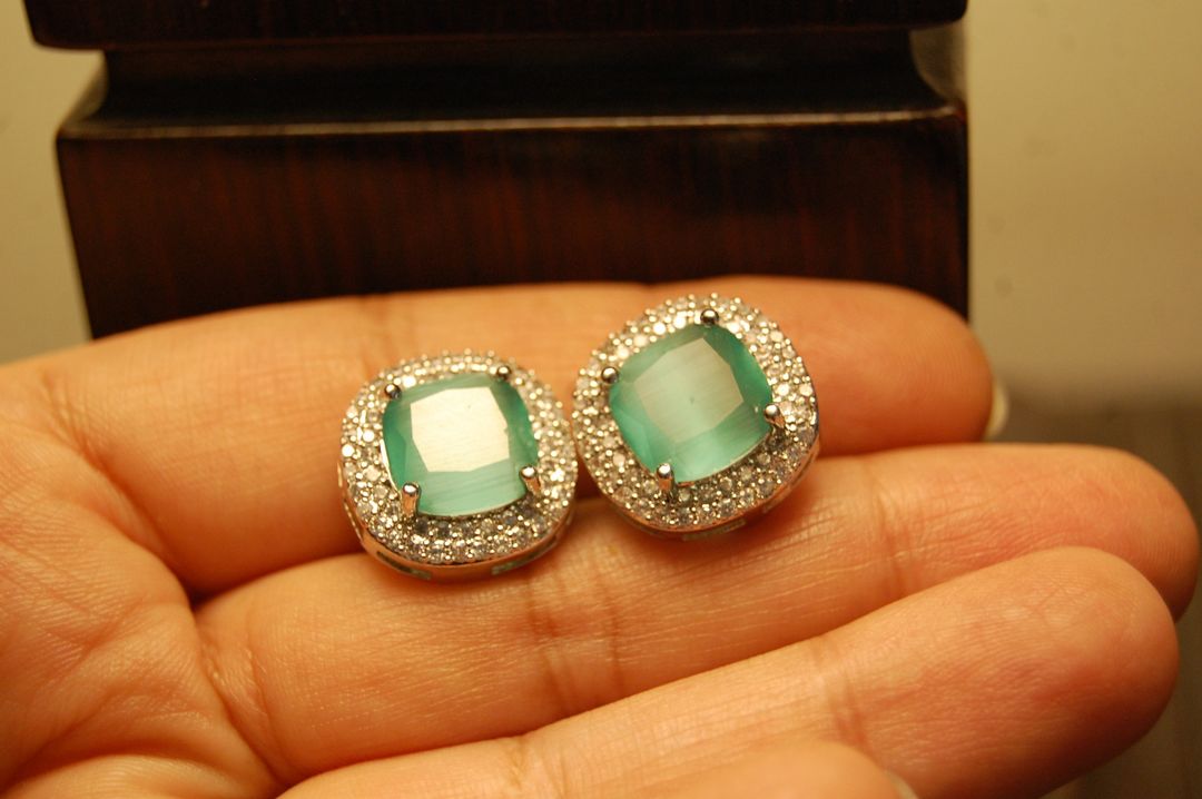 AMERICAN DIAMONDS & JADE GREEN STUDS