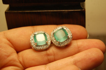 AMERICAN DIAMONDS & JADE GREEN STUDS