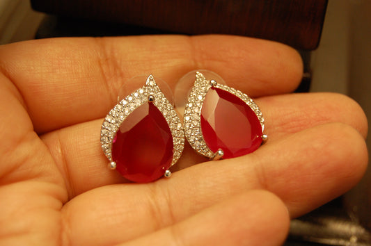 ELEGANT RED & ZIRCON EARRINGS