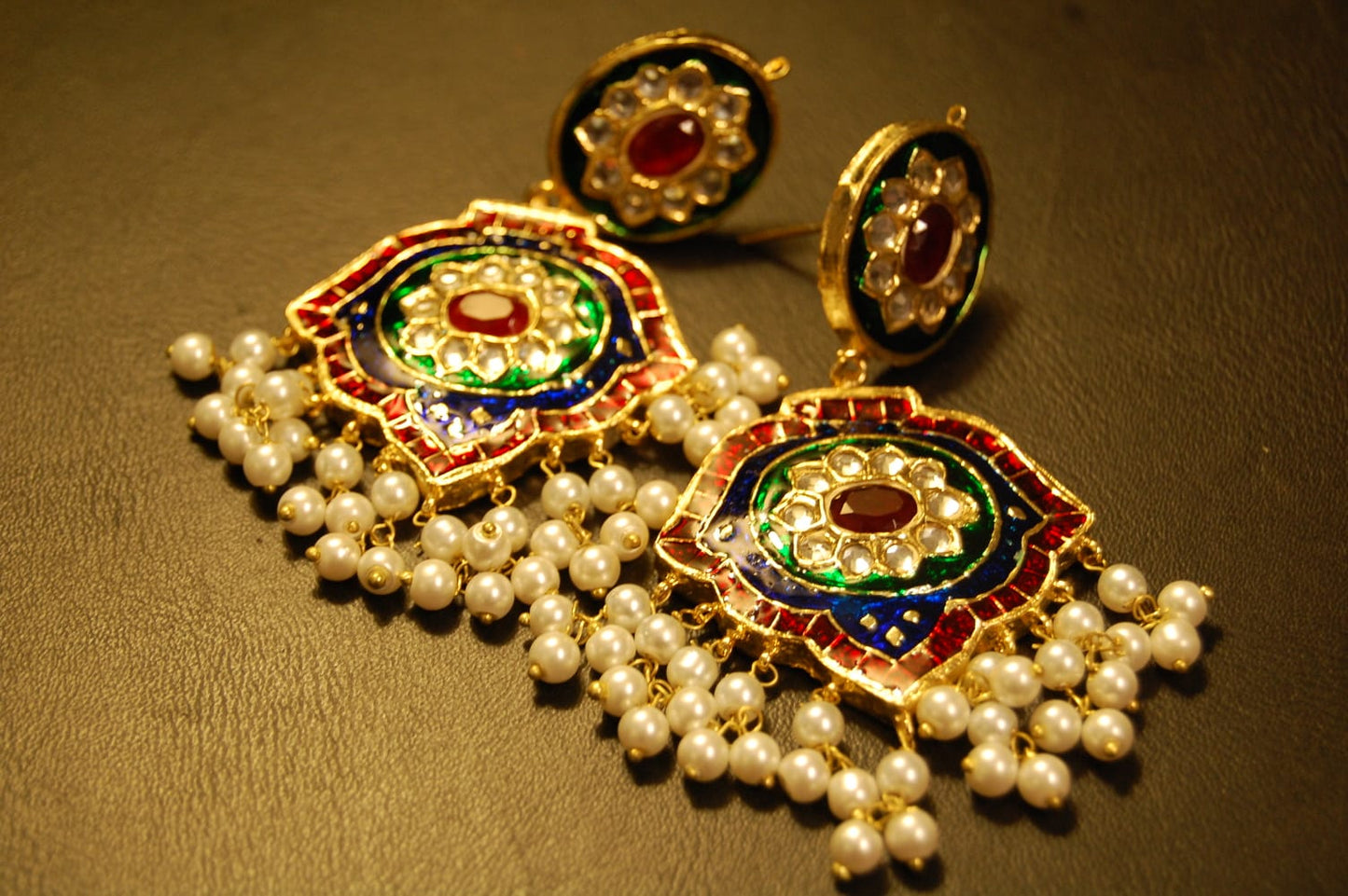 RED, GREEN & BLUE MEENA, KUNDAN EARRINGS