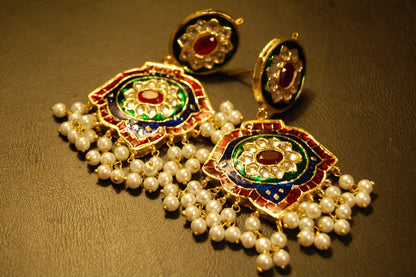 RED, GREEN & BLUE MEENA, KUNDAN EARRINGS